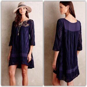 HOLDING HORSES Navy Blue Crochet Yoke Shift Dress